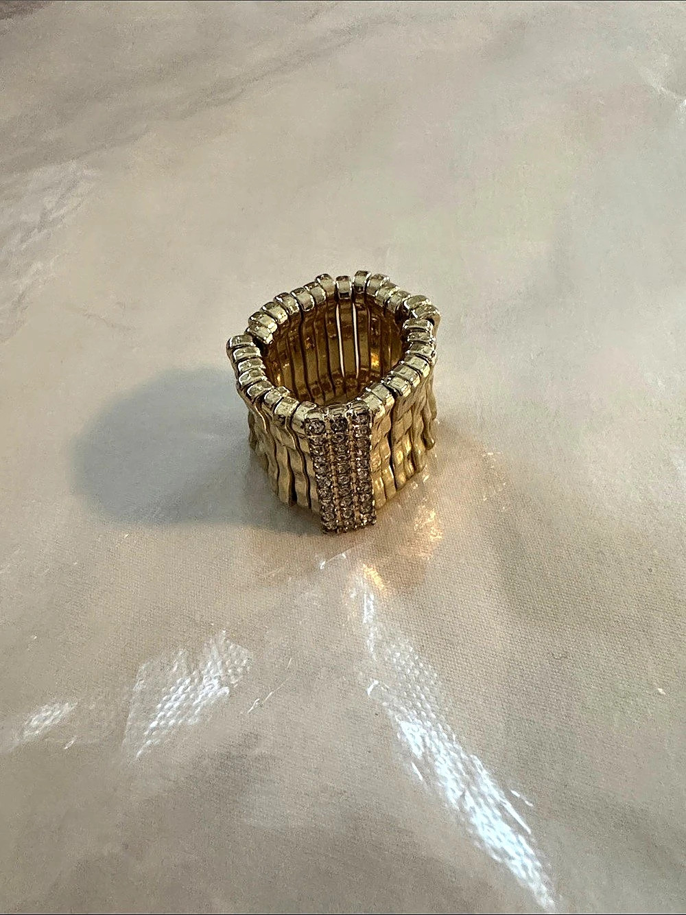 Gold Tone Rhinestone Stretch Statement Ring - Picture 3 of 5
